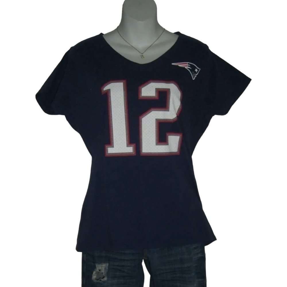 NFL Pro Line Tom Brady Tee Shirt # 12 New England Patriots Football Jersey Blue